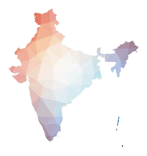 Карта Индии Низкая полиграфическая иллюстрация страны Геометрический дизайн с полосами Технология — стоковый вектор