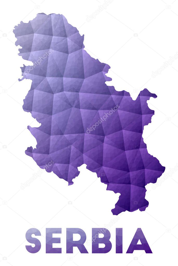 Map of Serbia Low poly illustration of the country Purple geometric design Polygonal vector