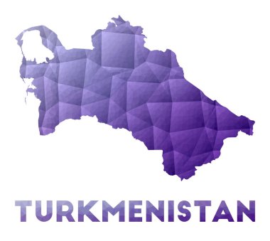 Türkmenistan Haritası Mor geometrik tasarımın düşük poli çizimi