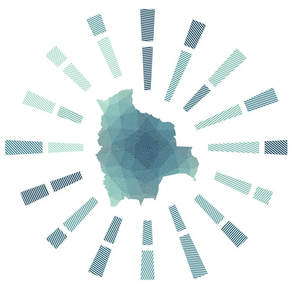 Bolivia sunburst Låg poly randig strålar och karta över landet Autentisk vektor illustration — Stock vektor