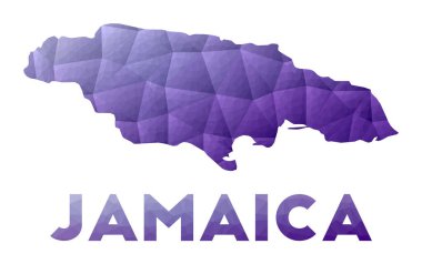 Jamaika Haritası Ülke Mor Geometrik Tasarım Poligonal Çizimi