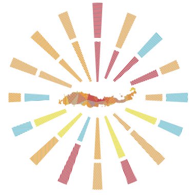 Flores güneş patlaması Düşük polimerli ışınlar ve adanın haritası Zarif vektör çizimi