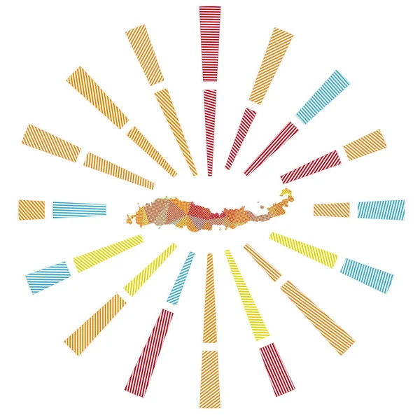 Flores güneş patlaması Düşük polimerli ışınlar ve adanın haritası Zarif vektör çizimi