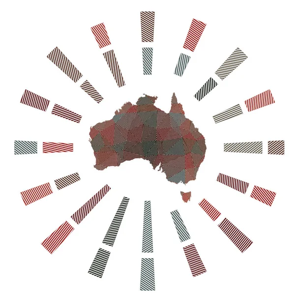 Австралийские солнечные вспышки Низкополосатые лучи и карта страны Современная векторная иллюстрация — стоковый вектор
