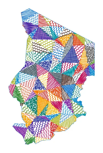 Mapa de estilo Kid do Chade Polígonos desenhados à mão em forma de ilustração vetorial do Chade —  Vetores de Stock