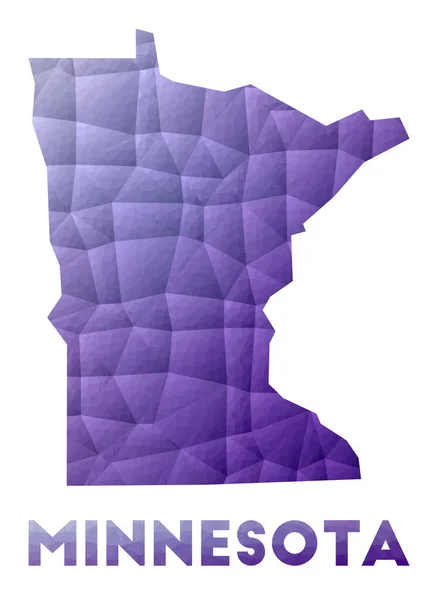 Mapa Minnesoty Nízká poly ilustrace stavu USA Fialový geometrický design Polygonální vektor — Stockový vektor