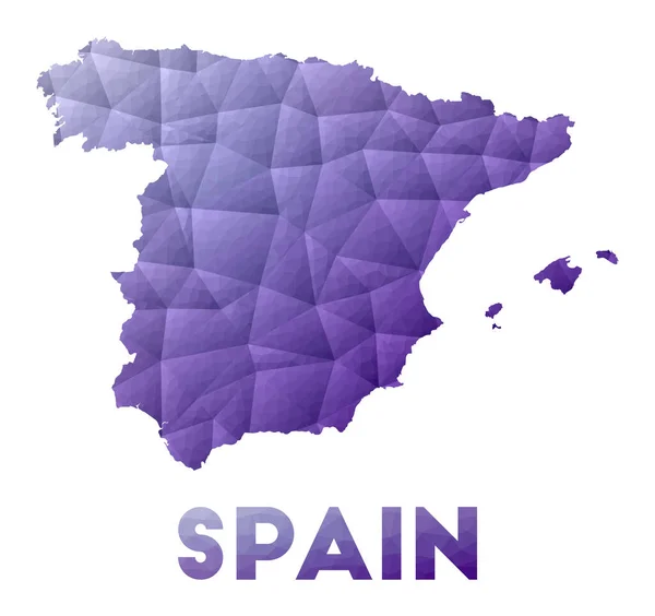 Карта Испании Низкая полиграфическая иллюстрация страны Пурпурный геометрический дизайн Полигональный вектор — стоковый вектор
