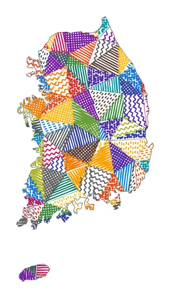 Mapa estilo niño de Corea del Sur Polígonos dibujados a mano en la forma de Corea del Sur Vector ilustración — Vector de stock
