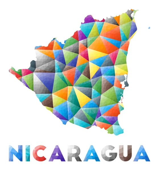 Nicaragua színes alacsony poly ország alakja Multicolor geometriai háromszögek Modern trendi design — Stock Vector