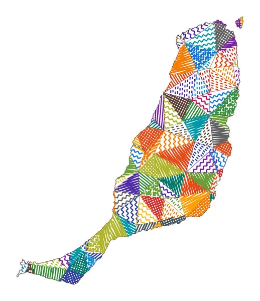 フエルテベントゥラのキッズスタイルマップ手描き多角形フエルテベントゥラベクトルの形 — ストックベクタ