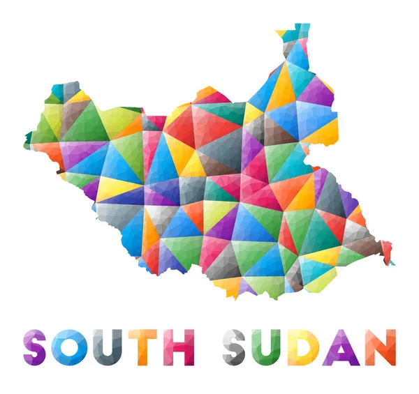 Sydsudan färgglada låg poly country form Multicolor geometriska trianglar Modern trendig design — Stock vektor