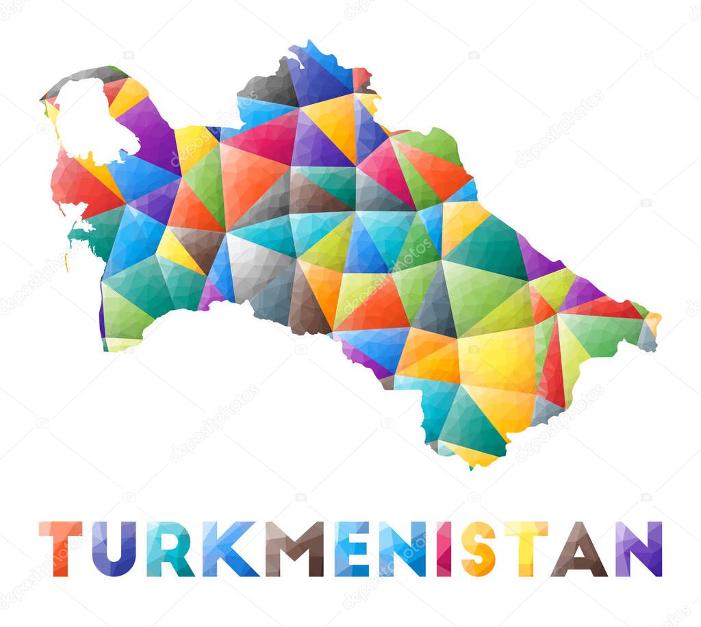 Turkmenistan  colorful low poly country shape Multicolor geometric triangles Modern trendy