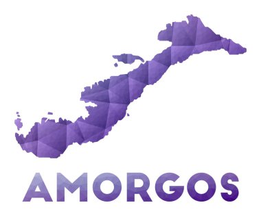 Amorgos Haritası Adanın düşük poli çizimi Mor geometrik tasarım Çokgen vektörü
