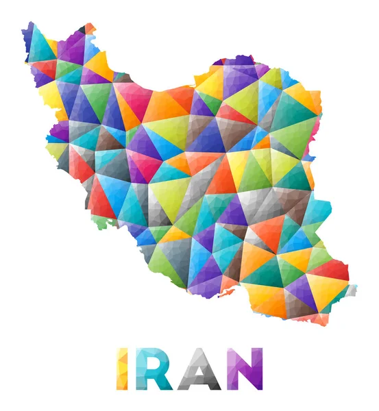 Iran colorato basso poli paese forma Triangoli geometrici multicolore Design moderno alla moda Vettore — Vettoriale Stock