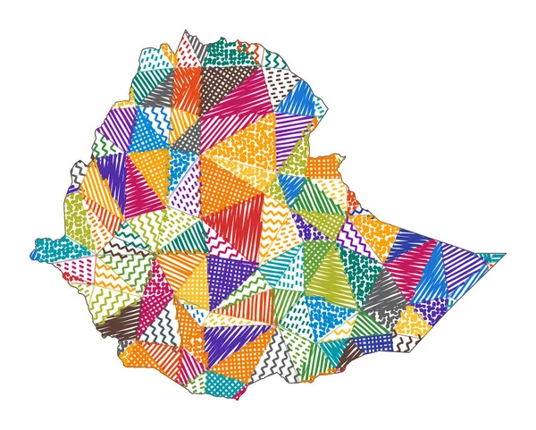 Kid style map Etiopii Ręcznie rysowane wielokąty w kształcie Etiopii Wektor ilustracji — Wektor stockowy