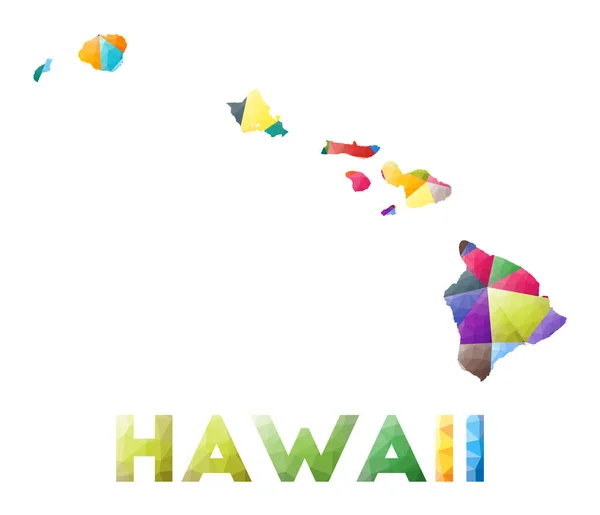 Hawaii bunte Low-Poly-Inselform Mehrfarbige geometrische Dreiecke Modernes trendiges Design — Stockvektor