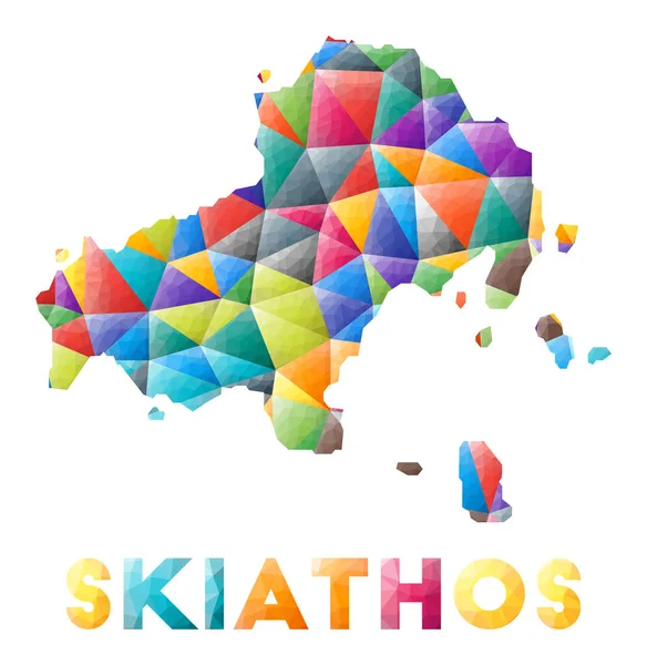 Skiathos colorido baja forma de isla poli Triángulos geométricos multicolores Diseño moderno de moda — Vector de stock