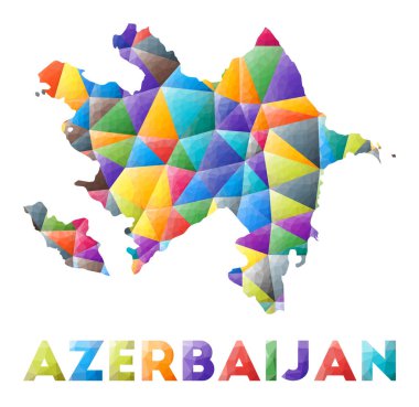 Azerbaycan renkli düşük polyester ülke şekli Çok renkli geometrik üçgenler Modern moda tasarımı