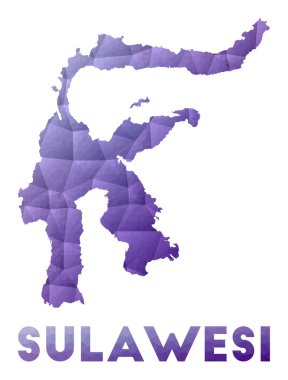 Sulawesi Haritası Mor geometrik tasarımın düşük poli çizimi