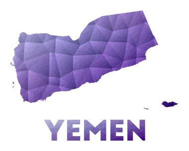 Yemen Haritası Mor geometrik tasarımın düşük polimerli çizimi