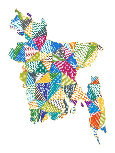 Gyerek stílusú térkép Banglades Kézzel rajzolt sokszögek alakja Banglades Vector illusztráció — Stock Vector