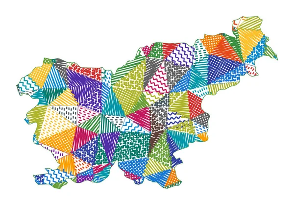 Kid style map of Slovenia Polígonos desenhados à mão em forma de Eslovénia Ilustração vetorial —  Vetores de Stock