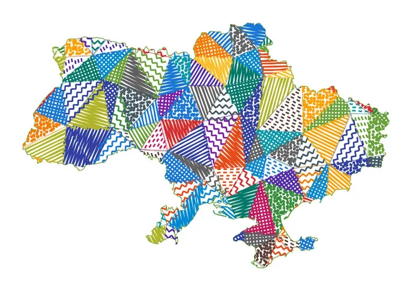 Mapa Ukrajiny v dětském stylu Ručně kreslené polygony ve tvaru Ukrajiny Vektorové ilustrace — Stockový vektor