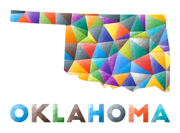 Oklahoma  colorful low poly us state shape Multicolor geometric triangles Modern trendy design —  Vetores de Stock