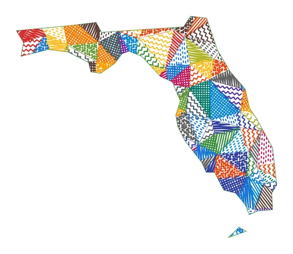 Florida Hand 'in çocuk stili haritası Florida Vektör illüstrasyonu şeklinde çokgenler çizdi — Stok Vektör