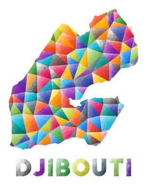 Cibuti renkli düşük poli ülke şekli Çok renkli geometrik üçgenler Modern moda tasarımı