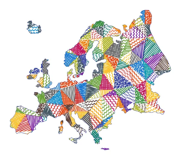 Kinderkartographie von Europa Handgezeichnete Polygone in Form von Europa Vektor Illustration — Stockvektor