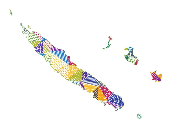 Mapa Nové Kaledonie v dětském stylu Ručně kreslené mnohoúhelníky ve tvaru Nové Kaledonie Vektor — Stockový vektor