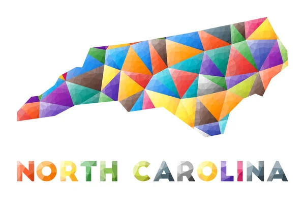 North Carolina kleurrijke lage poly ons staat vorm Multicolor geometrische driehoeken Moderne trendy — Stockvector