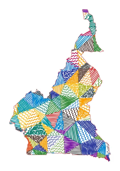카메룬 손의 아이 스타일 지도: 카메룬 벡터 일러스트 모양으로 다각형을 그린 지도 — 스톡 벡터