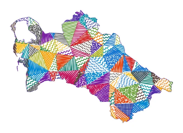 Kid style kaart van Turkmenistan Handgetekende polygonen in de vorm van Turkmenistan Vector — Stockvector