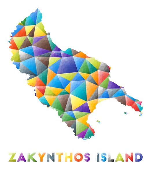 Isla de Zakynthos colorida forma de isla polivinílica baja Triángulos geométricos multicolores Moderna moda — Vector de stock