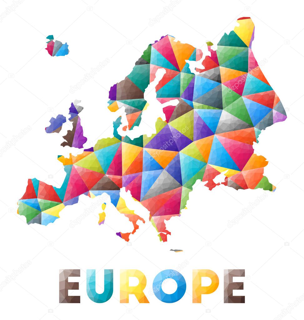 Europe  colorful low poly continent shape Multicolor geometric triangles Modern trendy design
