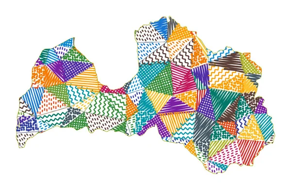 ラトビアのキッズスタイルマップ手描きポリゴンラトビアのベクトルイラストの形 — ストックベクタ