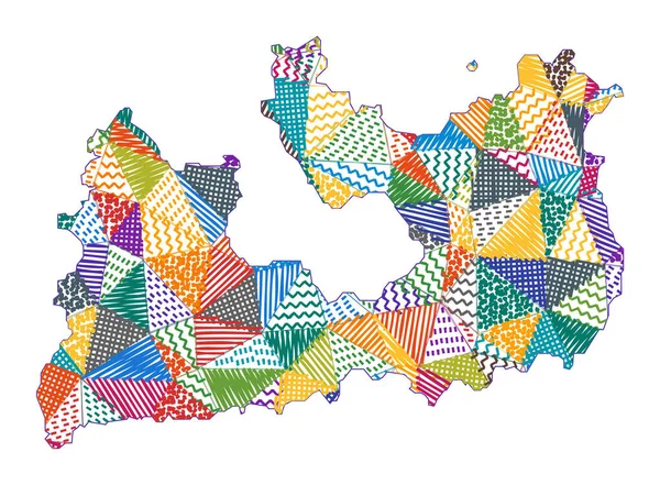 Kid style map of Milos Hand drawn polygons in the shape of Milos Vector illustration — ストックベクタ