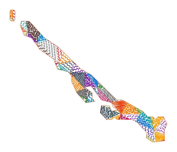 Kid style χάρτης του Stocking Island Hand ζωγραφισμένα πολύγωνα σε σχήμα Stocking Island Vector — Διανυσματικό Αρχείο