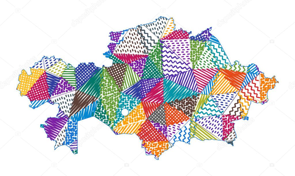 Kid style map of Kazakhstan Hand drawn polygons in the shape of Kazakhstan Vector illustration