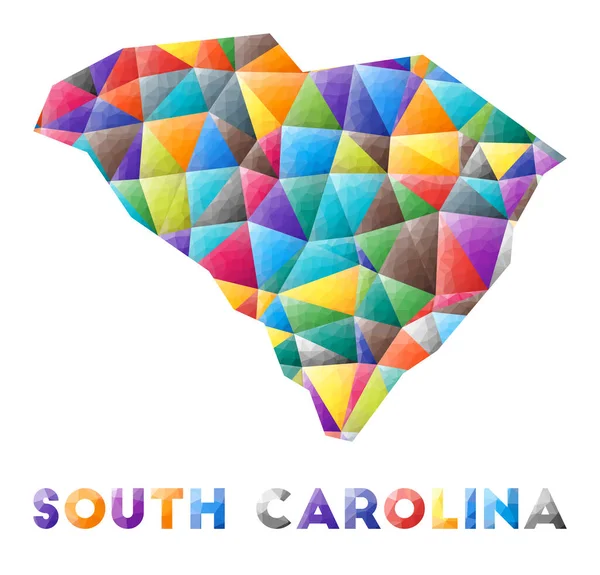 South Carolina bunt low poly us state form Mehrfarbige geometrische Dreiecke Modern trendy — Stockvektor