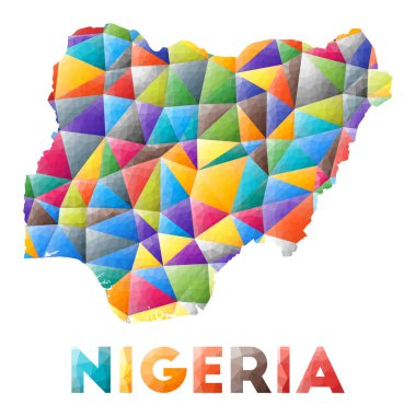 Nijerya düşük renkli polyester ülke şekli Çok renkli geometrik üçgenler Modern moda tasarımı