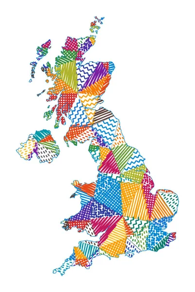 Mapa estilo niño de Reino Unido Polígonos dibujados a mano en forma de Vector del Reino Unido — Vector de stock