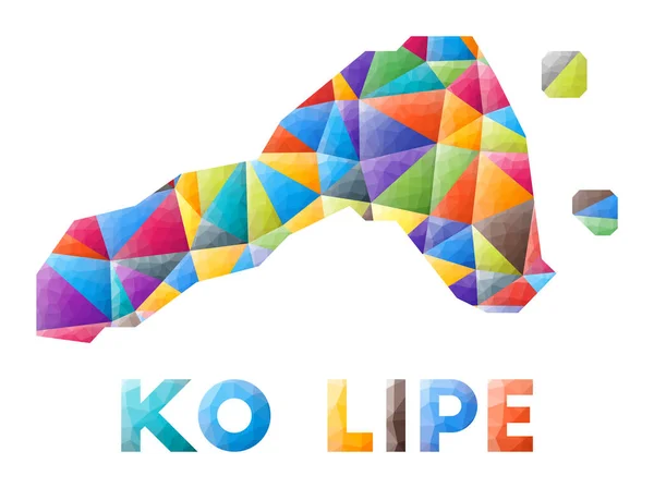 Ko Lipe forma de isla polivinílica baja colorida Triángulos geométricos multicolores Diseño moderno de moda — Vector de stock