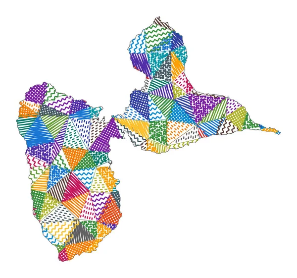 Gyerek stílusú térkép BasseTerre Island Kézzel húzott sokszögek alakja BasseTerre Island vektor — Stock Vector