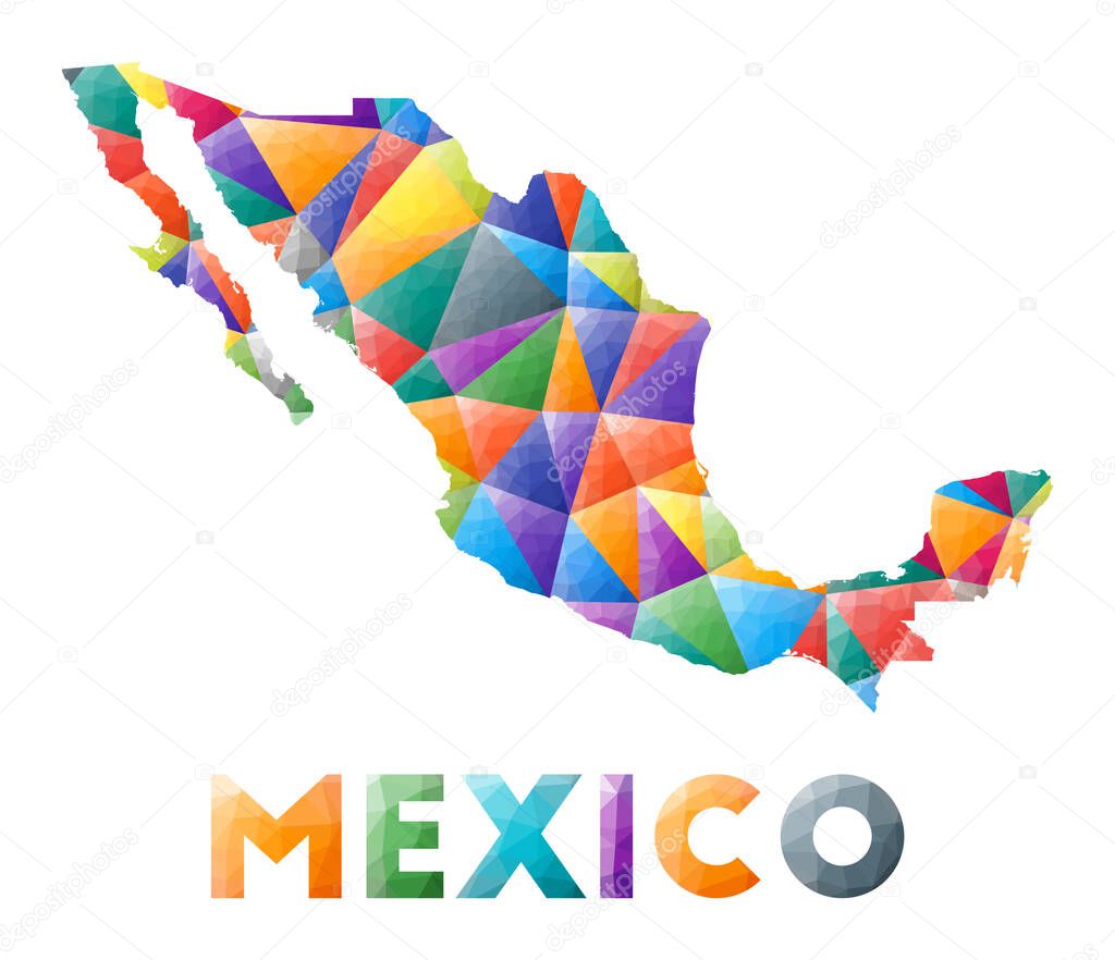 Mexico  colorful low poly country shape Multicolor geometric triangles Modern trendy design