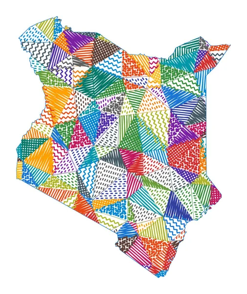 Carte de style enfant du Kenya Polygones dessinés à la main en forme de Kenya Illustration vectorielle — Image vectorielle