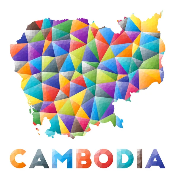 Cambodge coloré bas poly forme de pays Triangles géométriques multicolores Design moderne à la mode — Image vectorielle