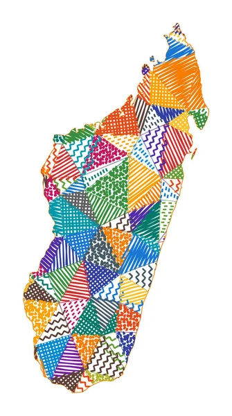 马达加斯加儿童风格地图手绘多边形马达加斯加矢量图解 — 图库矢量图片